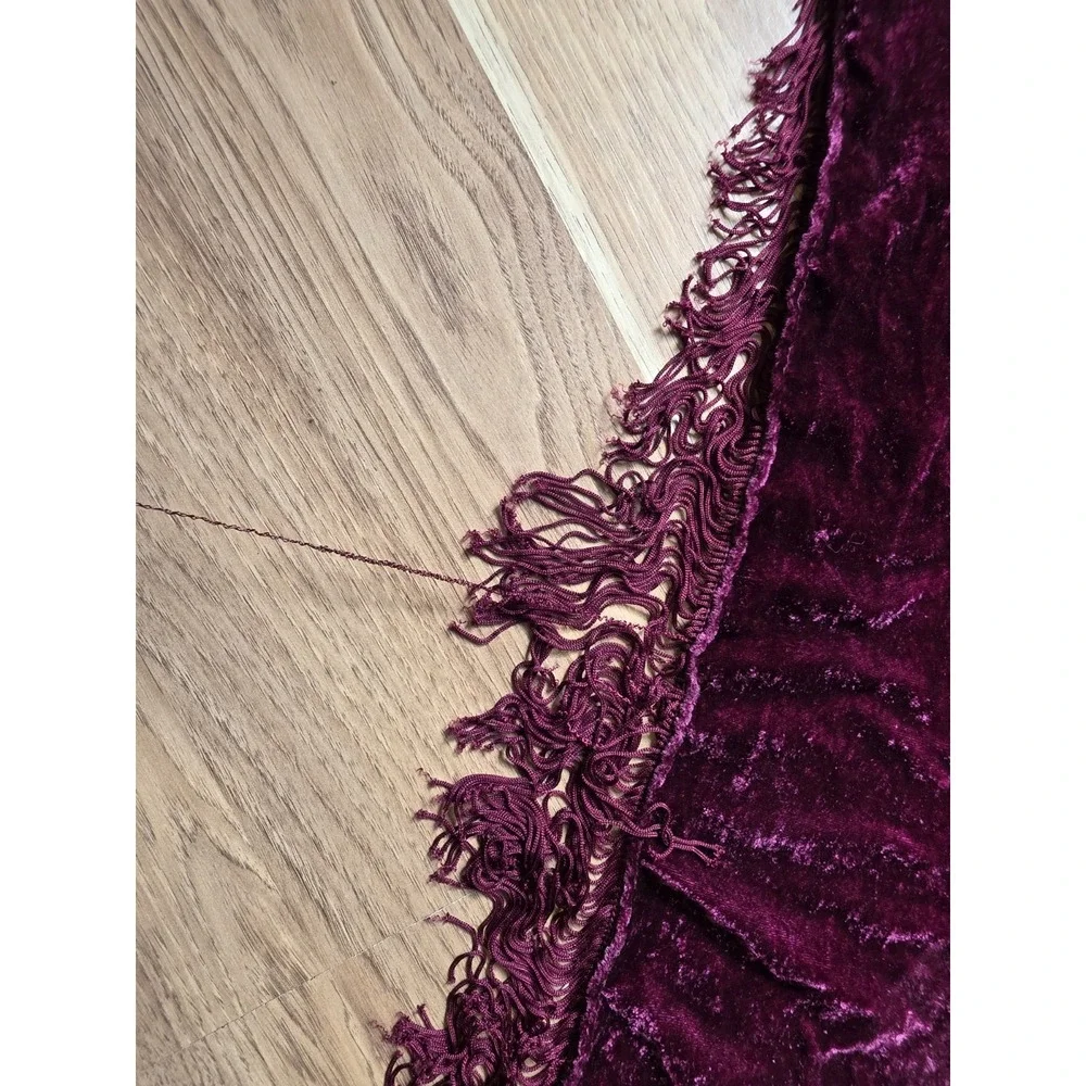Y2K V-Shape Scarf Wrap Top Velvet Burgundy Tassel Floral
